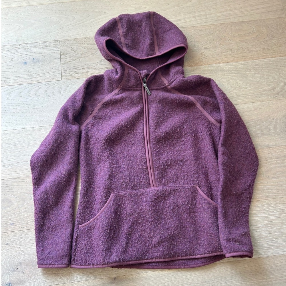 Smartwool Womens Plum Purple Wool Blend 1/4 Zip Hooded Pullover Sweater M 0659